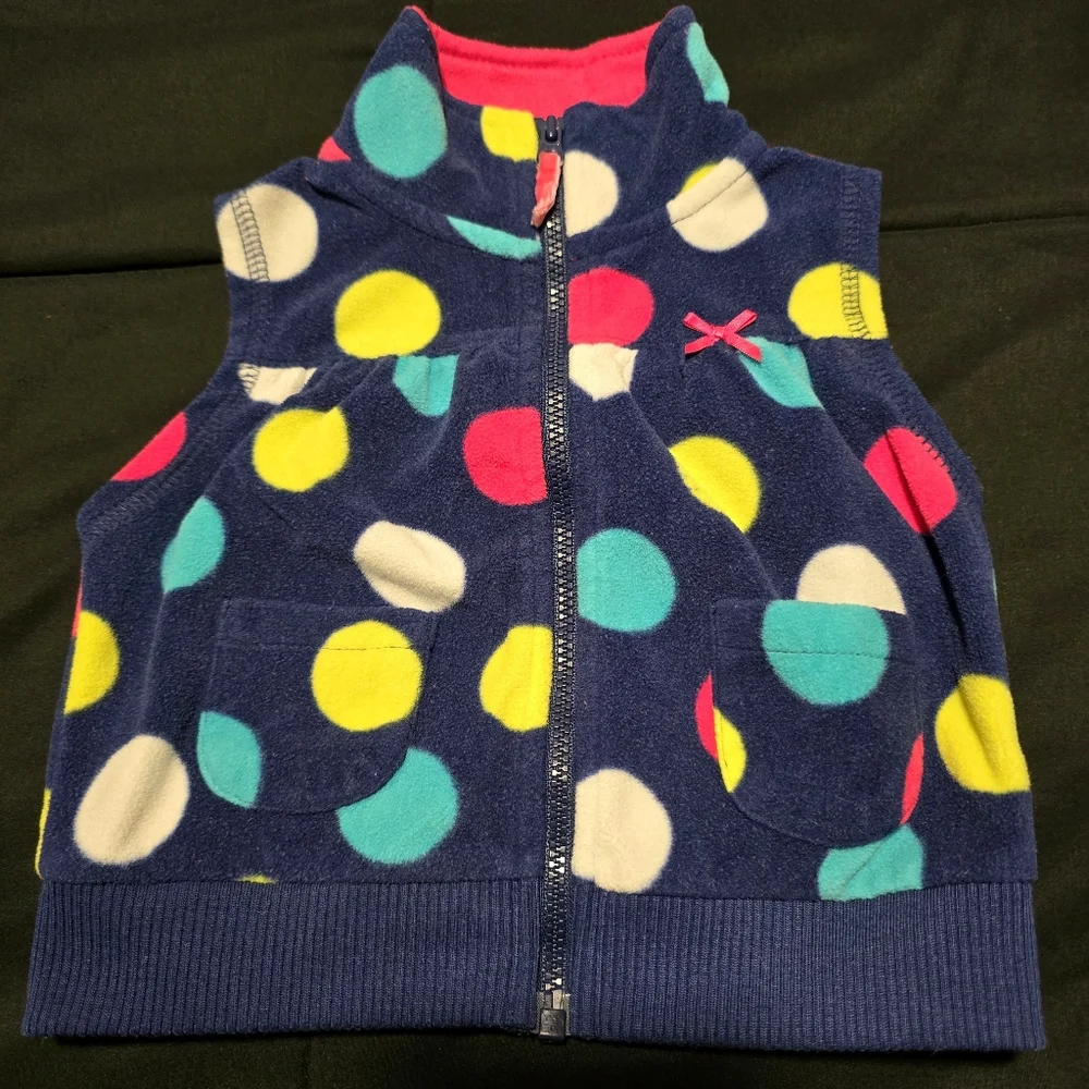 Carters Girls Fleece‎ Vests Set of 2 Floral Polkadot Infant Bundle Size 6 Months